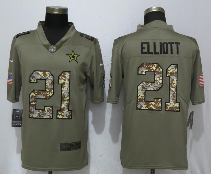 Men Dallas Cowboys #21 Elliott Olive Camo Carson Salute to Service Nike Limited NFL Jerseys